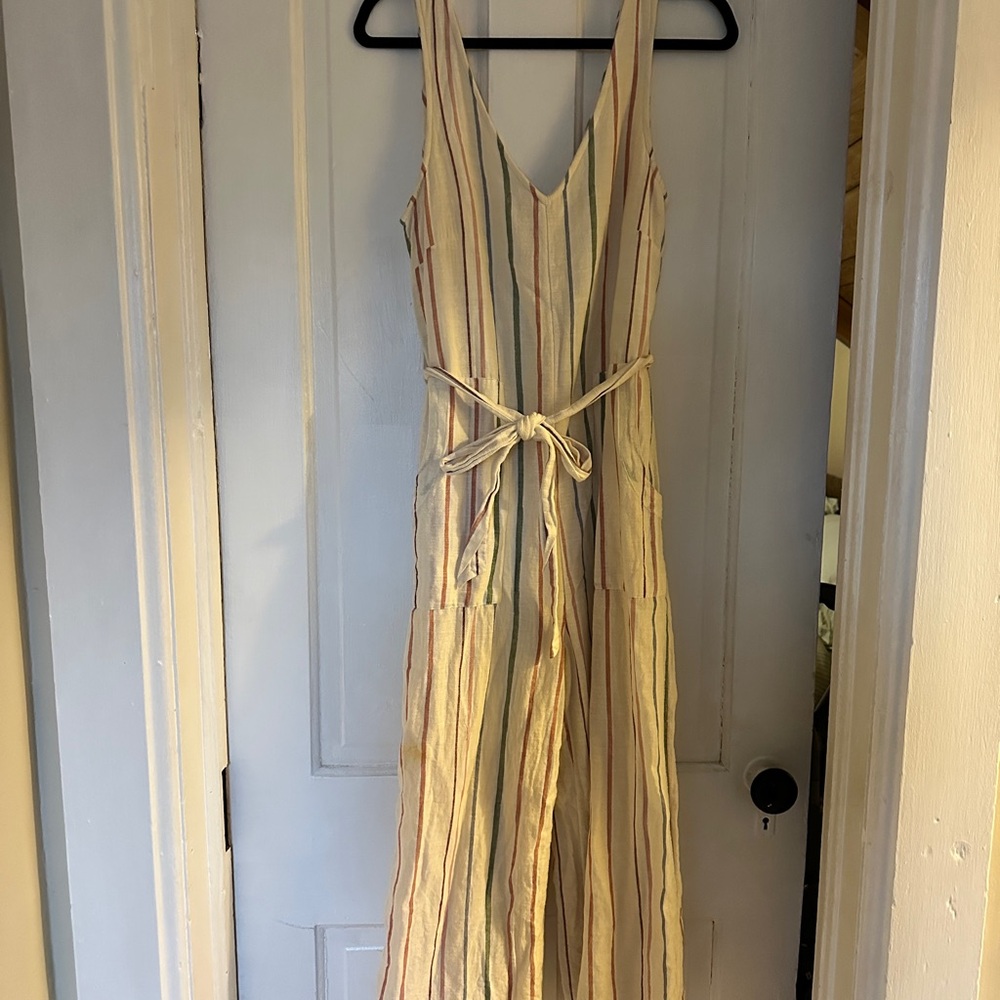 Striped Sleeveless Jumpsuit with Belt